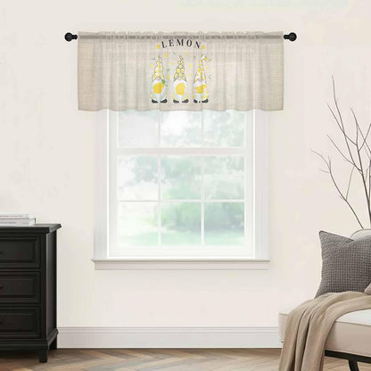 Sheer Valances for Windows Fruit Lemon Summer Gnome Window Valances Rod Pocket Farmhouse Green Leaves Window Treatment Sheer Curtains for Kitchen Living Room Bedroom Bathroom 54x18in