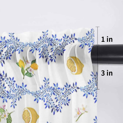 Summer Lemon Sheer Curtain 12 Inch Long Retro Flower Leaves Light Filtering Rod Pocket Voile Curtain Valance for Bedroom Kitchen Cafe Window 42" W x 12" L