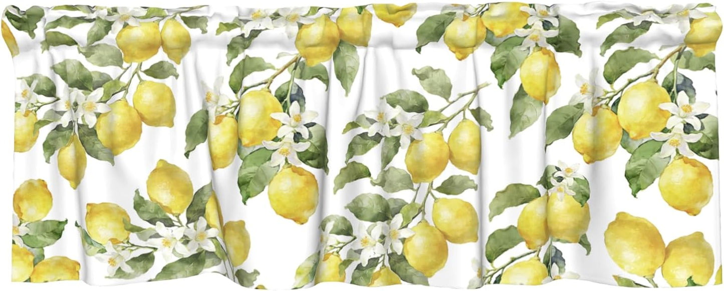Lemon Curtains Valance for Windows Summer Watercolor Lemon Fruit Rod Pocket Valance Windows Treatments 1 Panel Yellow and White Short Curtains for Living Room Bathroom Bedroom