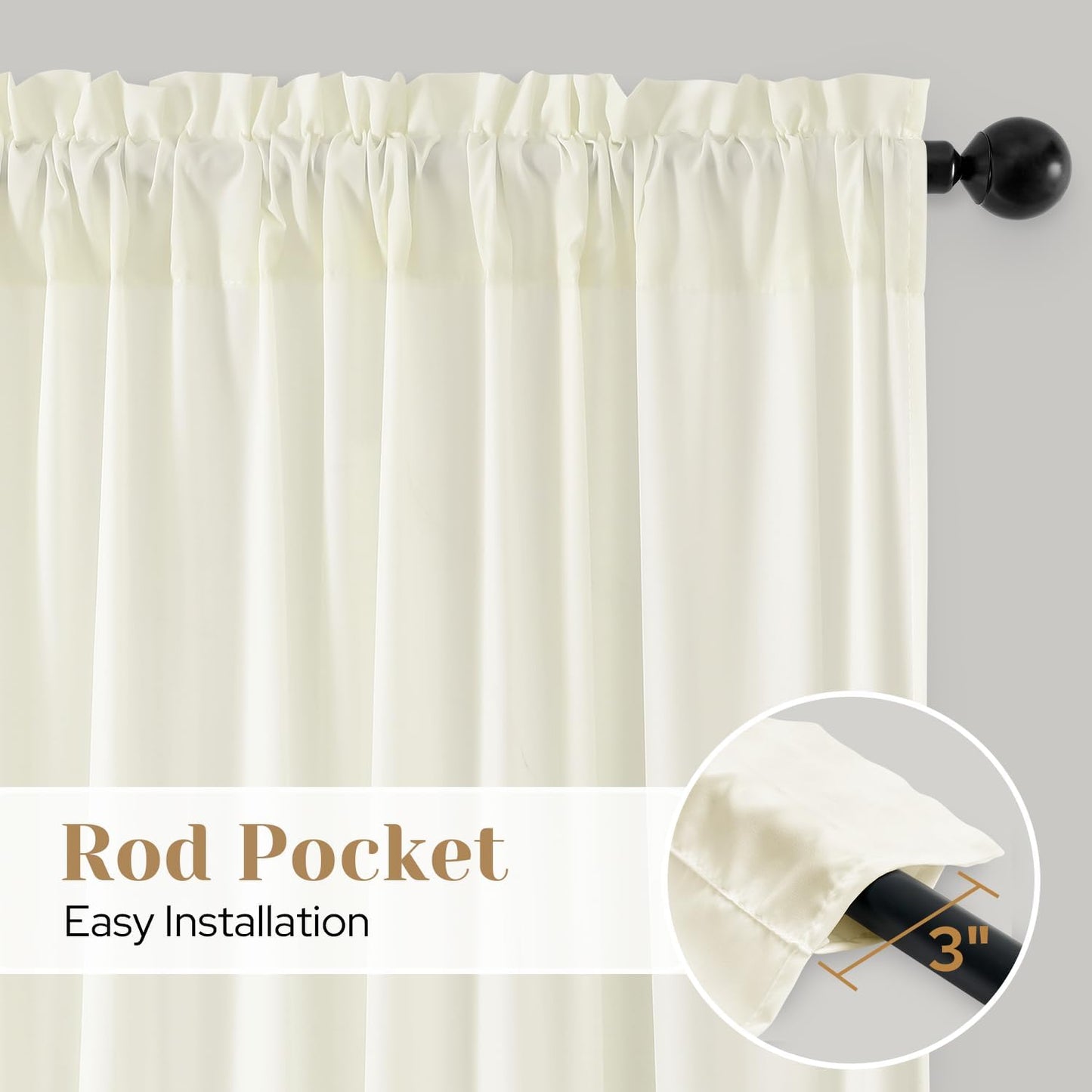 HOMEIDEAS Non-See-Through Cream Yellow Privacy Sheer Curtains, 52 X 54 Inches Long 2 Panels Light Yellow Sheer Curtains Light Filtering Window Drapes for Bedroom Living Room