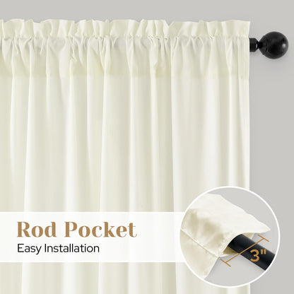 HOMEIDEAS Non-See-Through Cream Yellow Privacy Sheer Curtains, 52 X 54 Inches Long 2 Panels Light Yellow Sheer Curtains Light Filtering Window Drapes for Bedroom Living Room