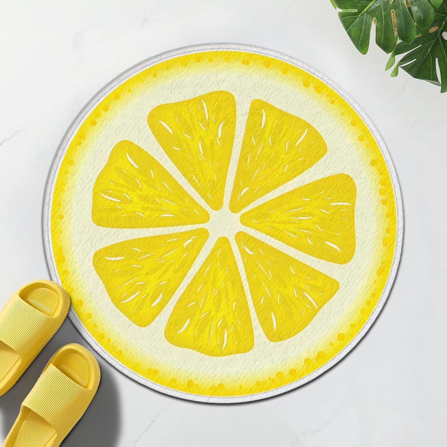 Lemon Bath Rug,Fresh Fruit Design Round Carpet Non-Slip Floor Mat,Soft Absorbent Shaped Area Rugs,Doormats Decor for Women Adults Bathroom Bedroom Bathtub,Summer Ideal Gifts,31.89x31.89in