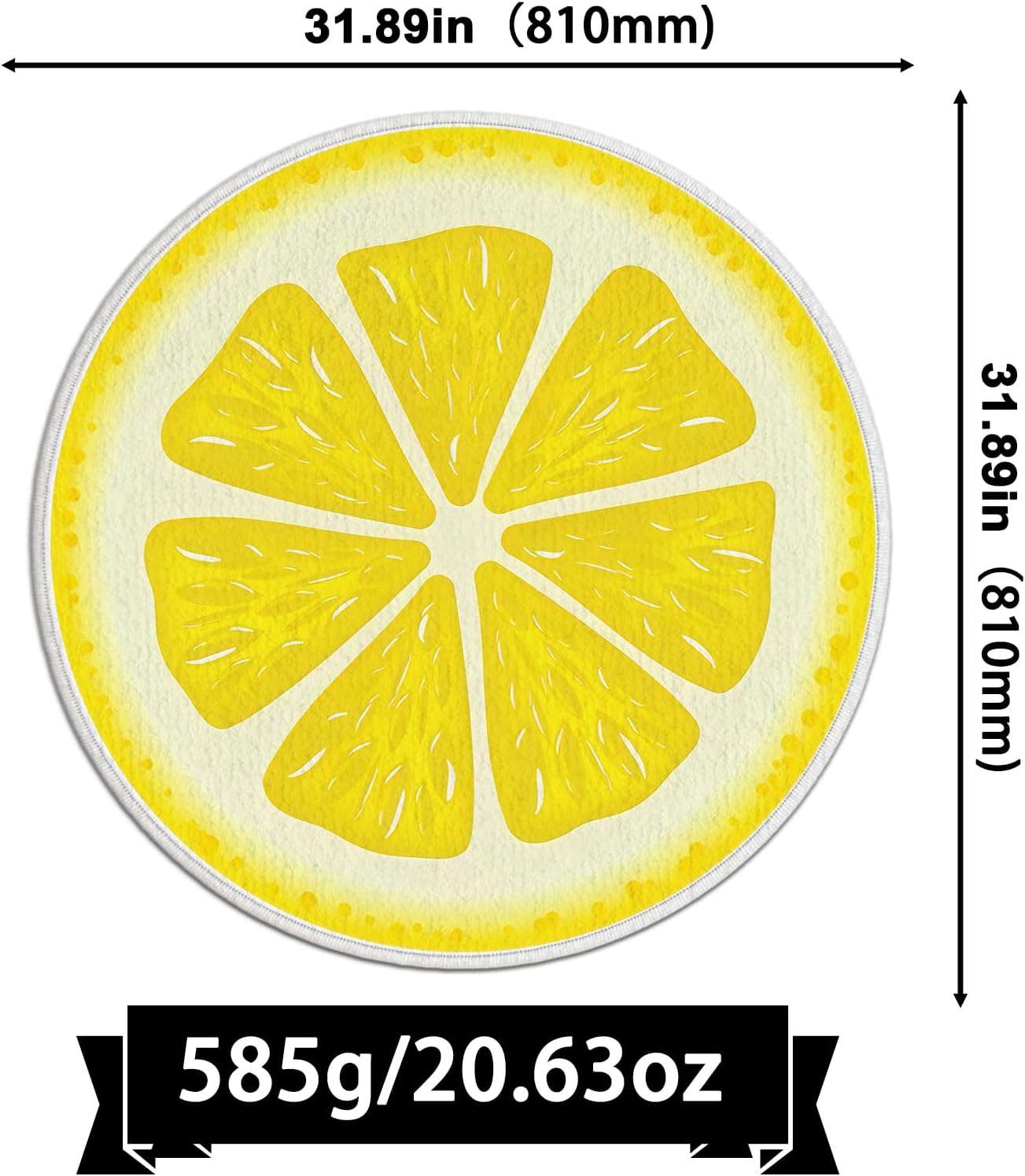 Lemon Bath Rug,Fresh Fruit Design Round Carpet Non-Slip Floor Mat,Soft Absorbent Shaped Area Rugs,Doormats Decor for Women Adults Bathroom Bedroom Bathtub,Summer Ideal Gifts,31.89x31.89in