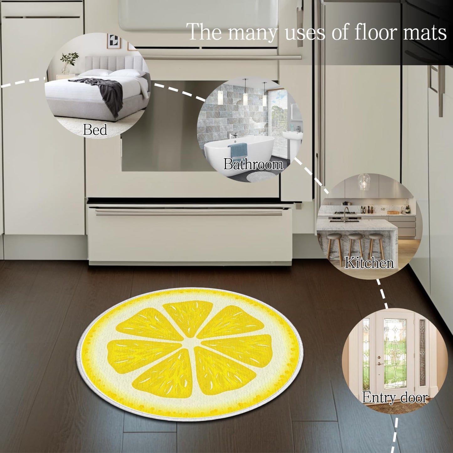 Lemon Bath Rug,Fresh Fruit Design Round Carpet Non-Slip Floor Mat,Soft Absorbent Shaped Area Rugs,Doormats Decor for Women Adults Bathroom Bedroom Bathtub,Summer Ideal Gifts,31.89x31.89in