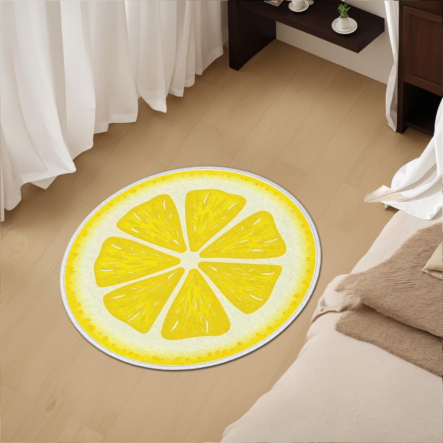 Lemon Bath Rug,Fresh Fruit Design Round Carpet Non-Slip Floor Mat,Soft Absorbent Shaped Area Rugs,Doormats Decor for Women Adults Bathroom Bedroom Bathtub,Summer Ideal Gifts,31.89x31.89in