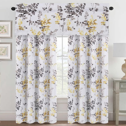 H.VERSAILTEX Valance for Kitchen Windows/Bathroom/Living Room/Bedroom Blackout Window Valance Thermal Insulated Rod Pocket Valance Curtains, 52" W x 18" L, 1 Panel, Floral Pattern in Grey and Yellow