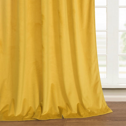 Roslynwood Luxury Soft Warm Yellow Velvet Curtains 84 inches Long Back Tab Thermal Insulated Blackout Window Drapes for Living Room/Bedroom/Dining Room, W52 x L84, 2 Panels