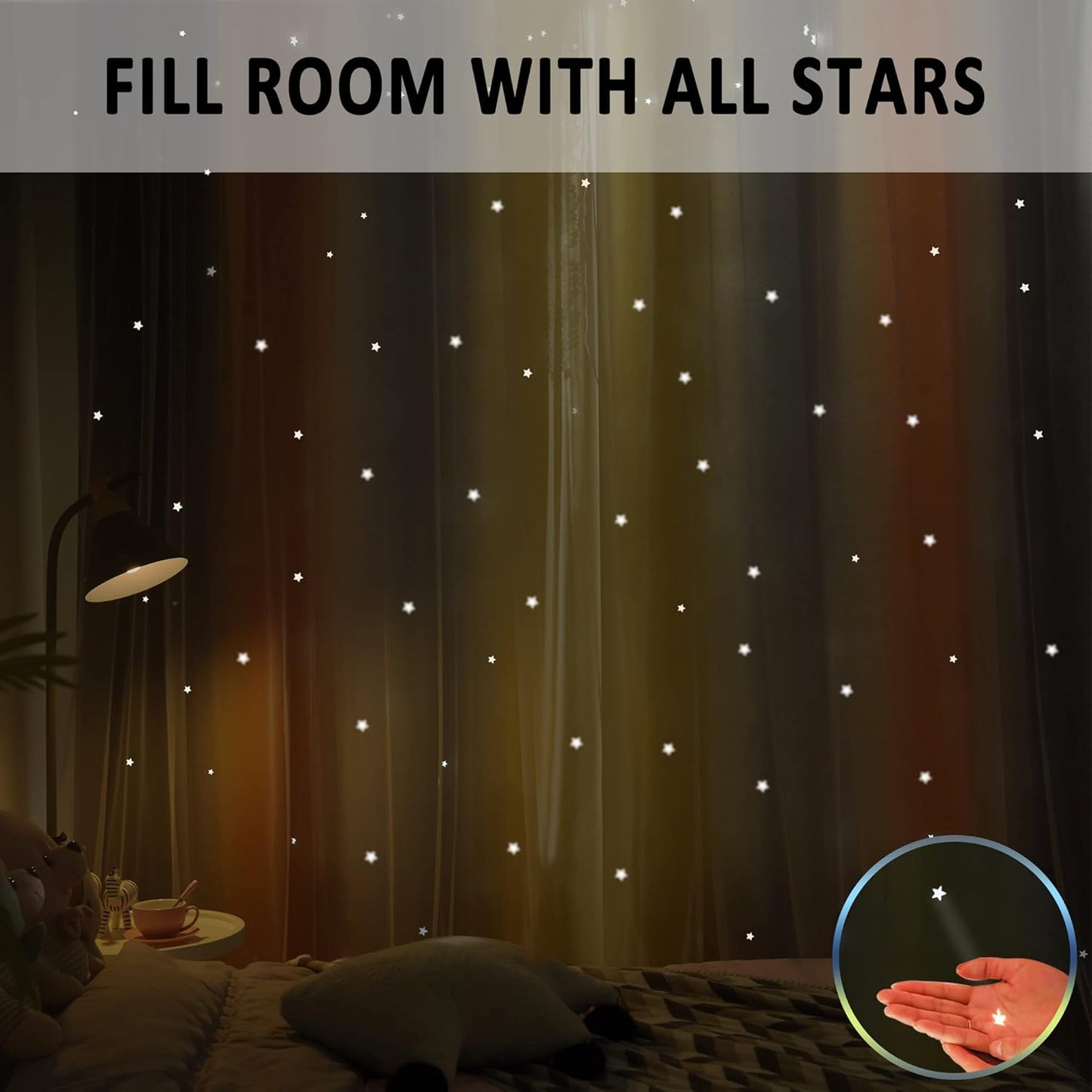 Christmas Rainbow Star Cutout Curtain for Bedroom - Double Layer Grommet Curtains Star Hollowed Curtain Rainbow Stripe Princess Curtains with Tie Backs Yellow/Grey 52W x 84L 2 Panels