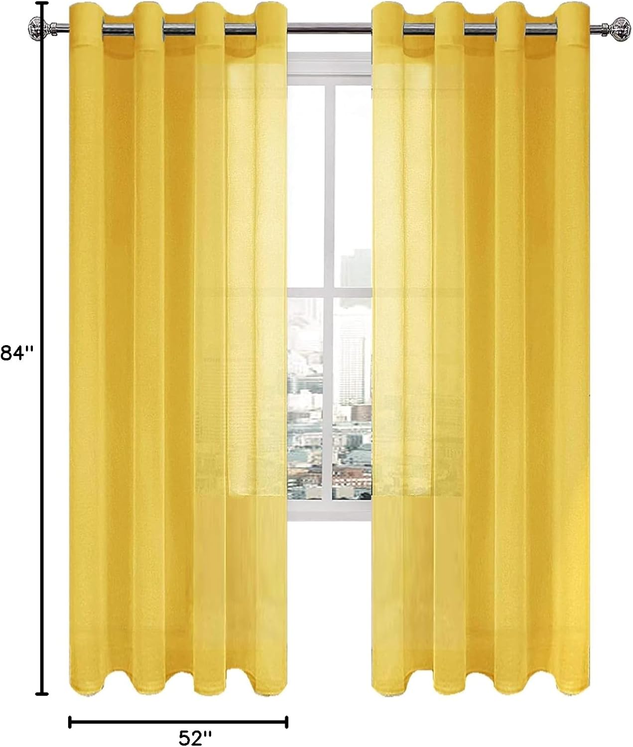 DWCN Yellow Faux Linen Sheer Curtains - Grommet Voile Window Curtain Drapes for Bedroom Living Room 52 x 84 inches Long, Set of 2