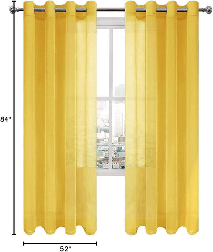 DWCN Yellow Faux Linen Sheer Curtains - Grommet Voile Window Curtain Drapes for Bedroom Living Room 52 x 84 inches Long, Set of 2