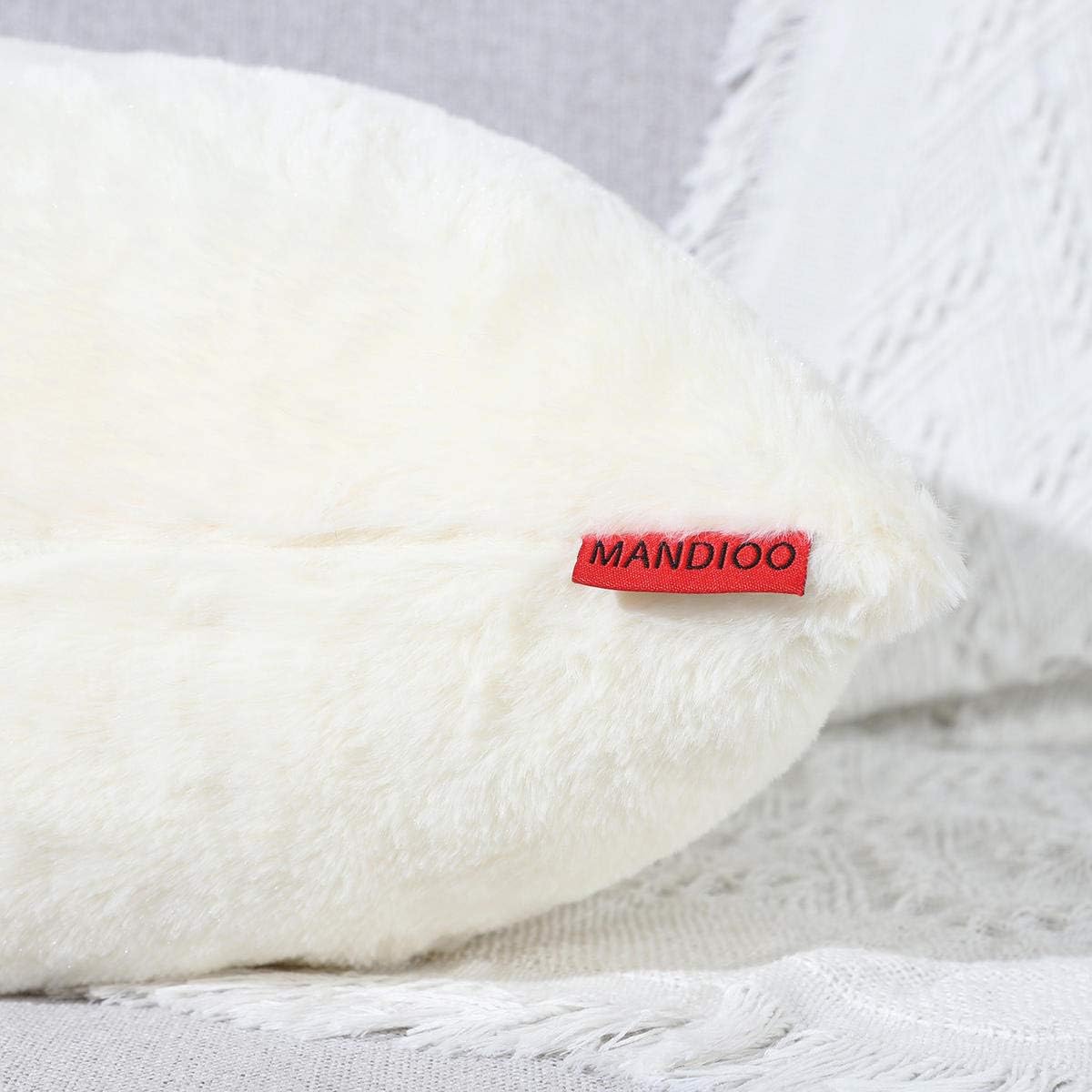 MANDIOO Pack of 2 Cream Yellow Faux Fur Fuzzy Cozy Soft Decorative Throw Pillow Covers Set Cushion Cases Pillowcases for Sofa Bedroom Car 18x18 Inches