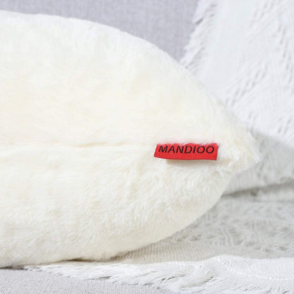 MANDIOO Pack of 2 Cream Yellow Faux Fur Fuzzy Cozy Soft Decorative Throw Pillow Covers Set Cushion Cases Pillowcases for Sofa Bedroom Car 18x18 Inches