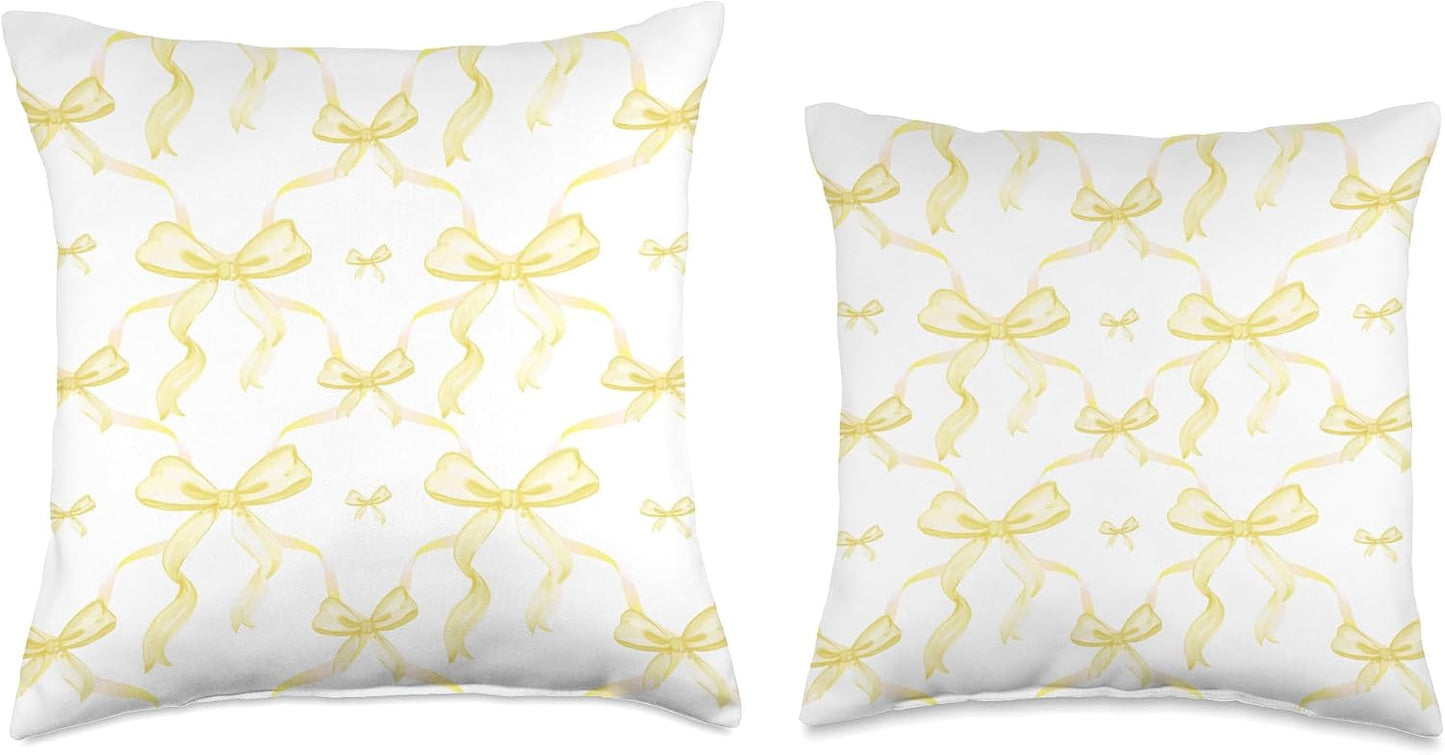 Coquette Light Yellow Ribbons and Bows in Watercolor Throw Pillow