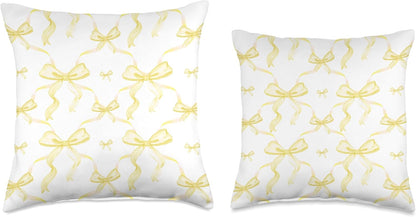 Coquette Light Yellow Ribbons and Bows in Watercolor Throw Pillow