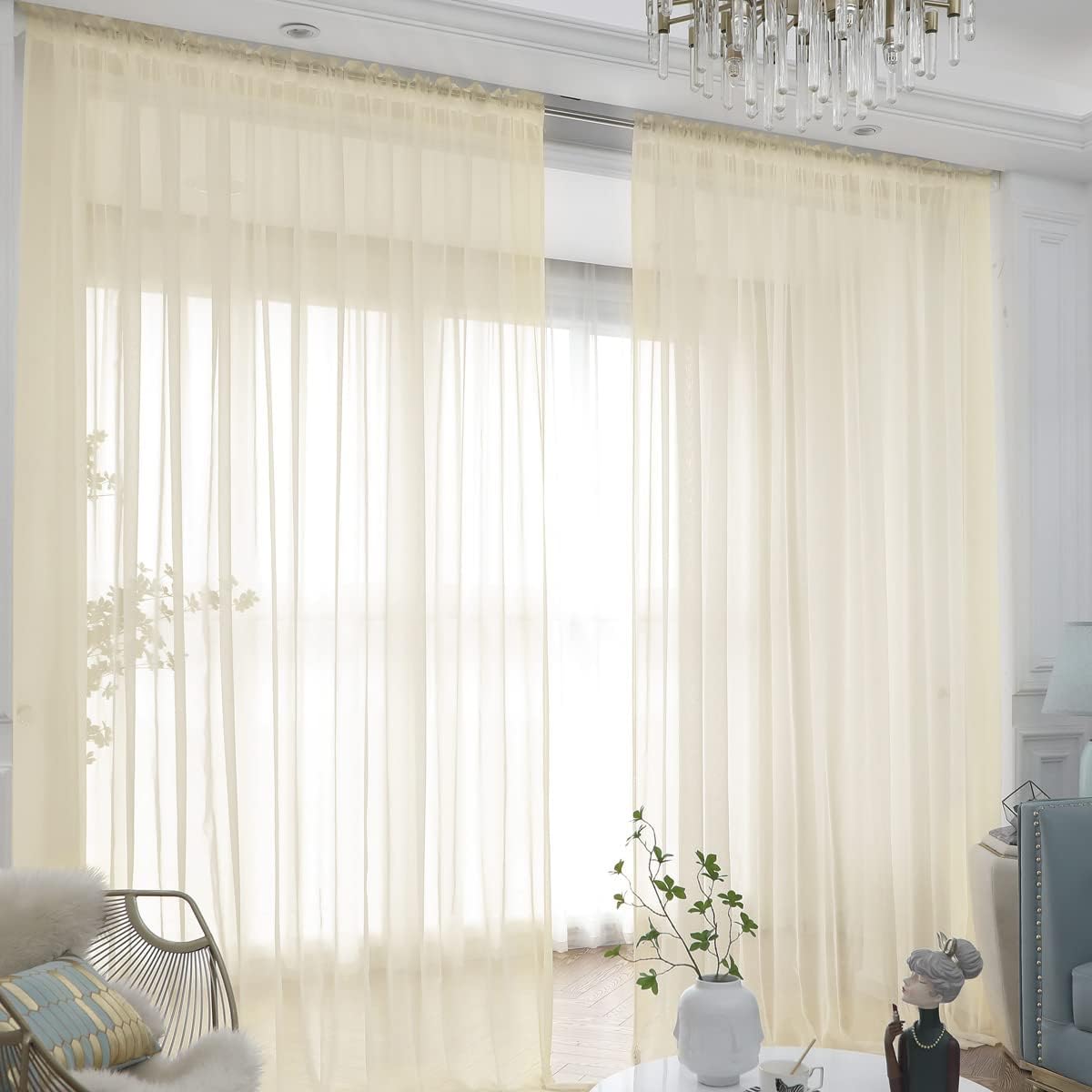 L&TEC Window Light Yellow Sheer Curtains 84 Inches Long 2 Panels Sheer Curtain Basic Rod Pocket Panel for Bedroom Children Living Room Yard Kitchen (Light Yellow, 52" W x 84" L | 2 pcs)
