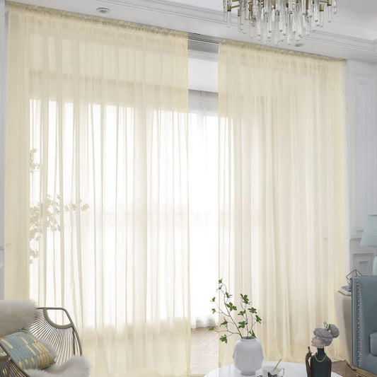 L&TEC Window Light Yellow Sheer Curtains 84 Inches Long 2 Panels Sheer Curtain Basic Rod Pocket Panel for Bedroom Children Living Room Yard Kitchen (Light Yellow, 52" W x 84" L | 2 pcs)