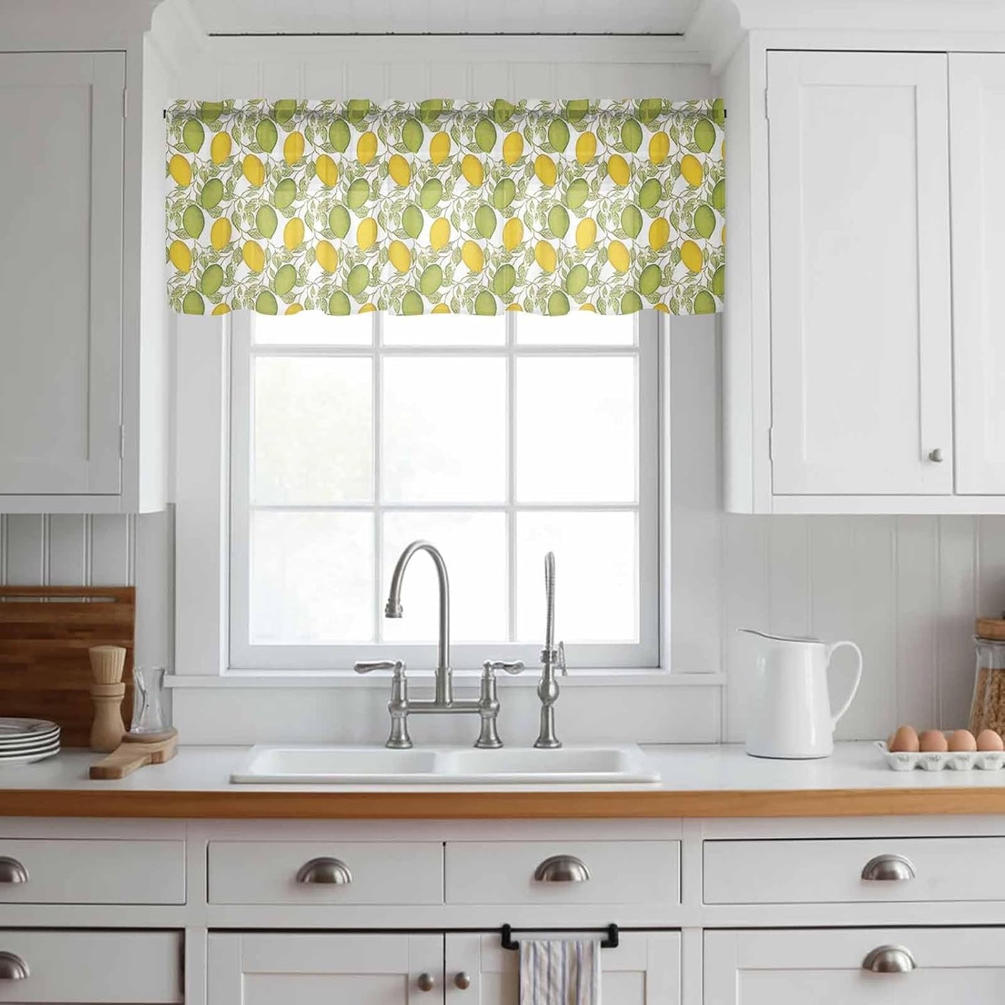 Lemon Summer Sheer Curtain 18 Inch Long Plant Leaves Light Filtering Rod Pocket Voile Curtain Valance for Bedroom Kitchen Cafe Window 54" W x 18" L