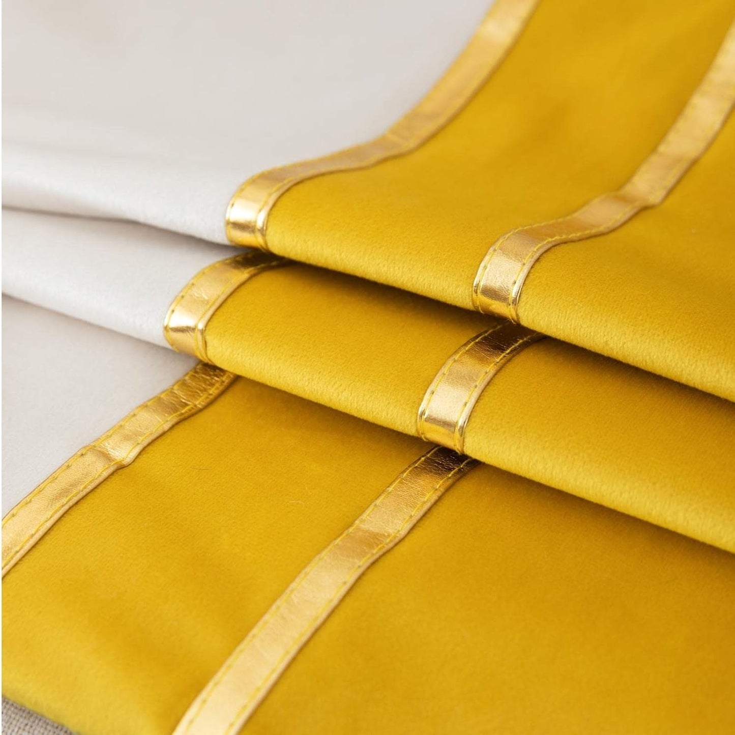 ZLINA Set of 2 Velvet Decorative Throw Pillow Covers Yellow White Patchwork with Gold Leather Pillow Covers 16 × 16 Inch Cushion Covers Decor Living Room Sofa Bedroom Car