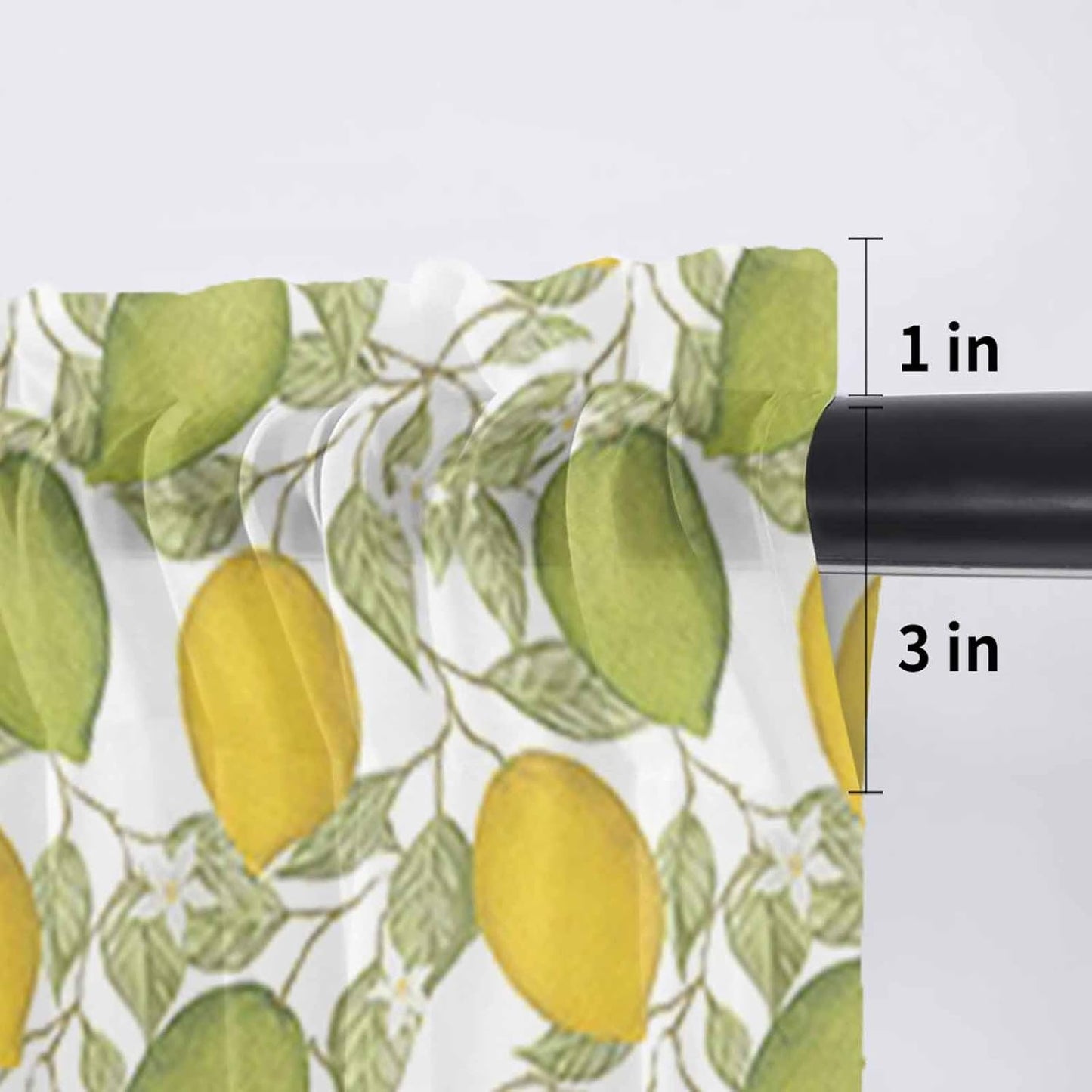 Lemon Summer Sheer Curtain 18 Inch Long Plant Leaves Light Filtering Rod Pocket Voile Curtain Valance for Bedroom Kitchen Cafe Window 54" W x 18" L
