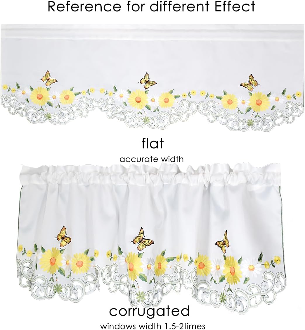 Molaxhome Beautiful Dazzling Embroidered Window Valance,Rod Pocket Valance and Tiers for Home Decor (Yellow, W52x18L)
