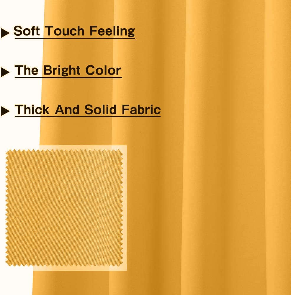 MYSKY HOME Yellow Blackout Curtain for Living Room Bedroom Curtain 84 Inches Long Grommet Room Darkening Window Curtains Thermal Insulated Single Panel Curtains 52 x 84 Inch, Mustard Yellow