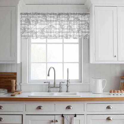 Hand Painted Sheer Curtain 18 Inch Long Summer Lemon Flowers Grey Plaid Light Filtering Rod Pocket Voile Curtain Valance for Bedroom Kitchen Cafe Window 54" W x 18" L