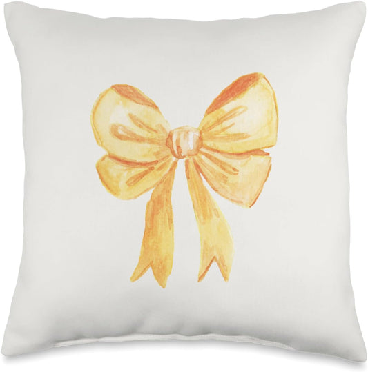 Coquette Aesthetic Yellow Bow Girly Throw Pillow