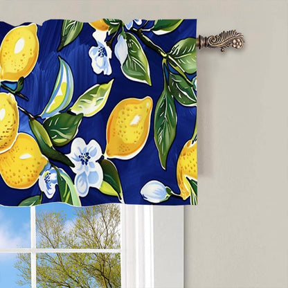 1 Panel Blue Floral Yellow Lemon Window Valances, Nature Food Fruit Window Treatment Decor Curtains Rod Pocket Valances for Kitchen/Living Room, 54" X 18"