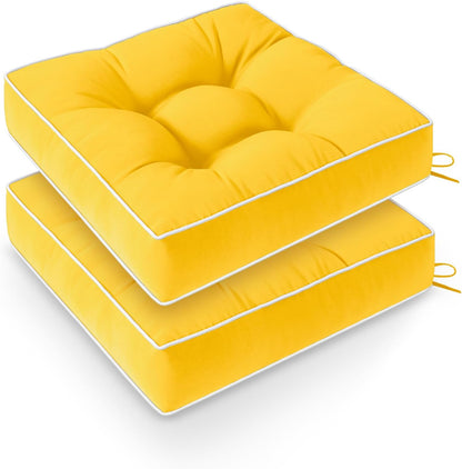 Wellsin Outdoor Chair Cushions Set of 2, Patio Cushions for Outdoor Furniture, Tufted Waterproof Outdoor Chair Pads, 17 x 17 Inch, Yellow