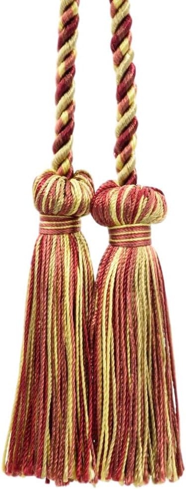 Decorative Double Tassel Curtain and Drapery Tieback/Holdback, 3" Tassel (7.5cm), 27" Spread (68.5cm) # CCT, Bistro Beige #PR02 (Golden Beige, Wine Red, Yellow Gold) Sold Individually