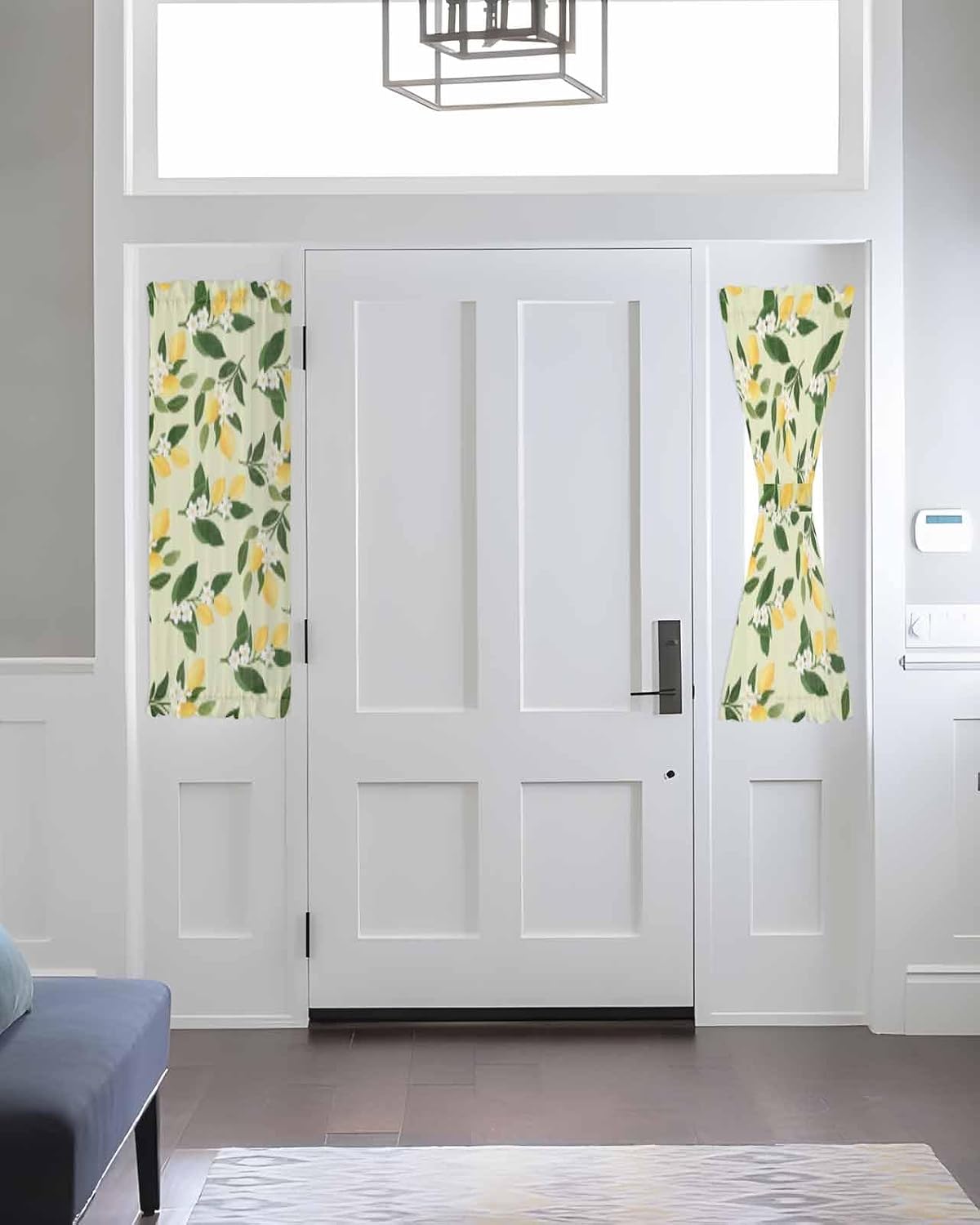 Lemons Leaves French Door Curtain, Summer Fruits Floral Botanical Yellow 25W X 40L Sheer Door Curtains for Doors Windows, Rod Pocket Sidelight Curtains for Front Sliding Doors with Tieback