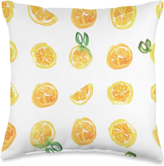 Bright Lemon Design on White Summer Citrus Vibe Throw Pillow