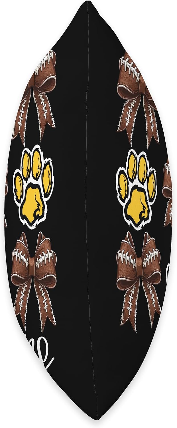 Lions Paw Print Game Day Football Coquette Bow Yellow Lion Throw Pillow