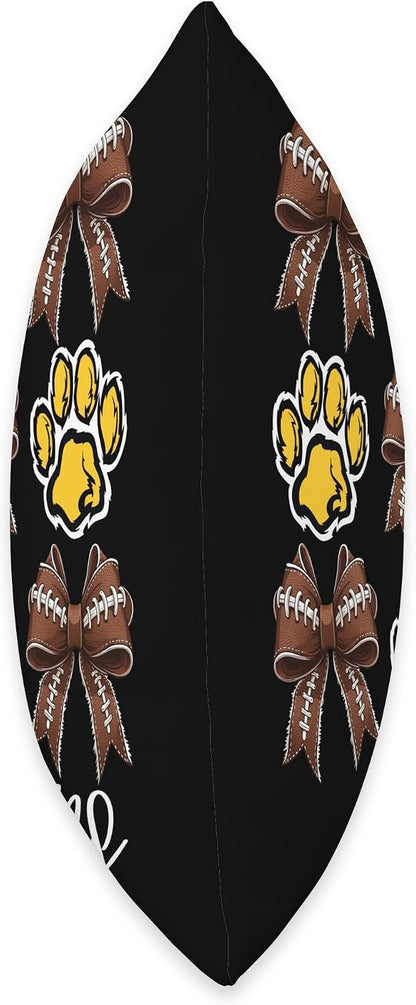 Lions Paw Print Game Day Football Coquette Bow Yellow Lion Throw Pillow