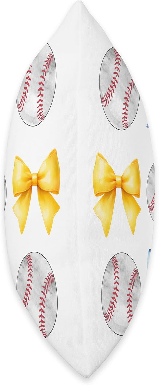 Baseballs & Light Blue Yellow Bows Tee Ball Mom School Pride Throw Pillow