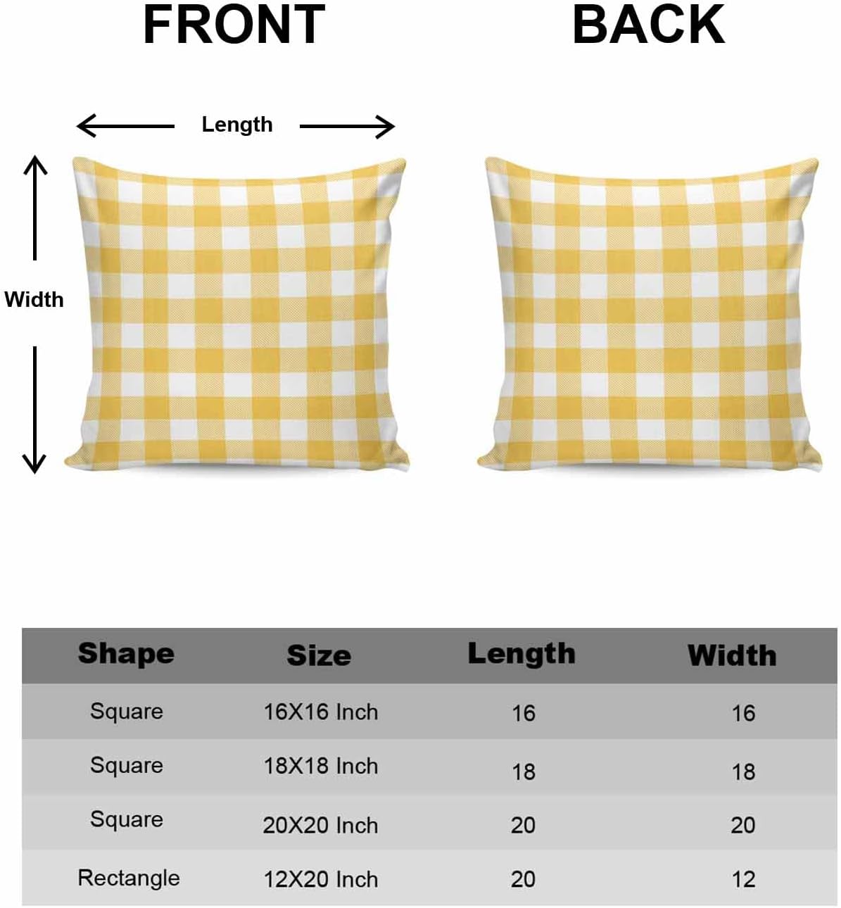 Throw Pillow Covers Set of 2 Yellow Buffalo Check Plaid Pillow Covers 18x18 Inch Decorative Pillowcases Pillows Cushion Case for Couch Bed Sofa Patio Garden Indoor Outdoor Summer Home Decor