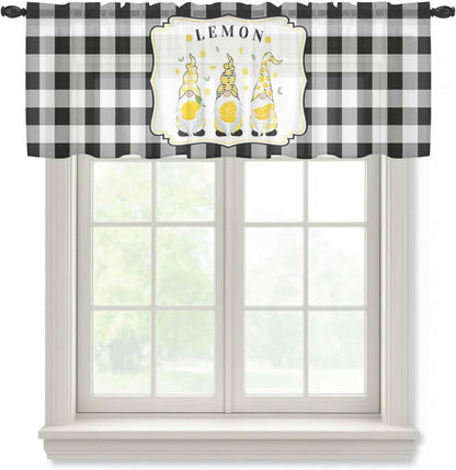 Sheer Valances for Windows Lemon Gnome Summer Fruit Plant Window Valances Rod Pocket Buffalo Check Plaid Window Treatment Sheer Curtains for Kitchen Living Room Bedroom Bathroom 54x18in