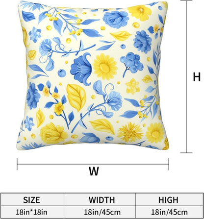 Blue and Yellow Floral Bird Pillow Covers 18x18 Inch Set of 4 Decorative Throw Pillows Abstract Pillowcases for Cushion Cover Sofa Bed Couch Living Room Home Decor