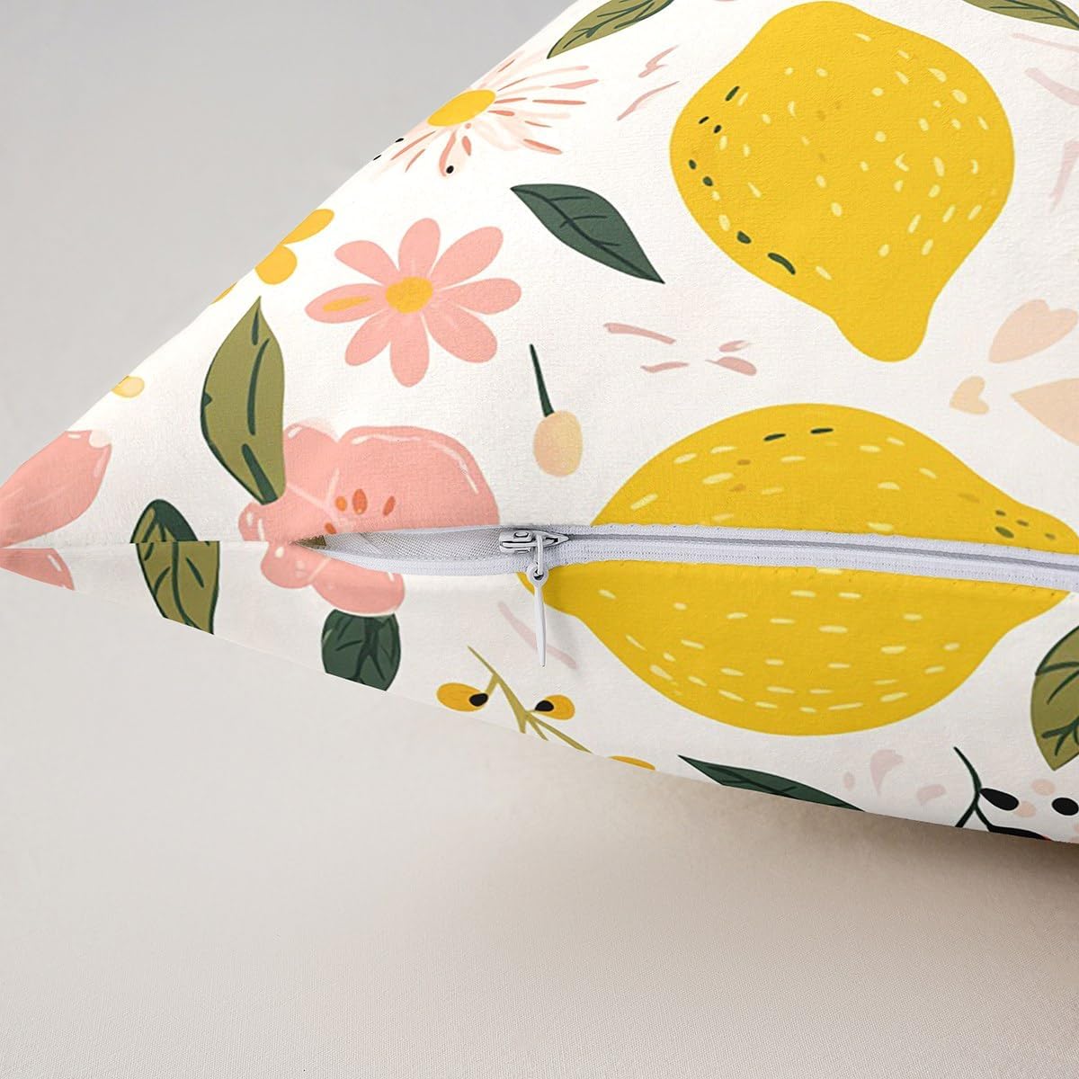 Erosebridal Lemon Pillow Cover 24x24,Summer Lemon Throw Pillow Cover for Sofa Bed Couch Tropical Fruit Cushion Cover Room Decoration Leaves Floral Decorative Pillow Cover Decor