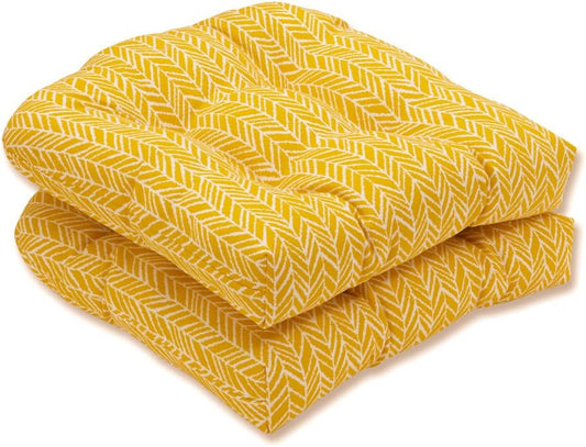 Pillow Perfect 610238 Outdoor/Indoor Herringbone Egg Yolk Tufted Seat Cushions (Round Back), 19" x 19", Yellow, 2 Pack