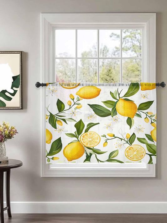 Yukro Lemon Summer Sheer Curtains 45 inches Long for Living Room Bedroom 1 Panel Floral Lemon Yellow Green Light Filtering Window Curtain Rod Pocket Sliding Door Curtains Voile Drapes 52Wx45L