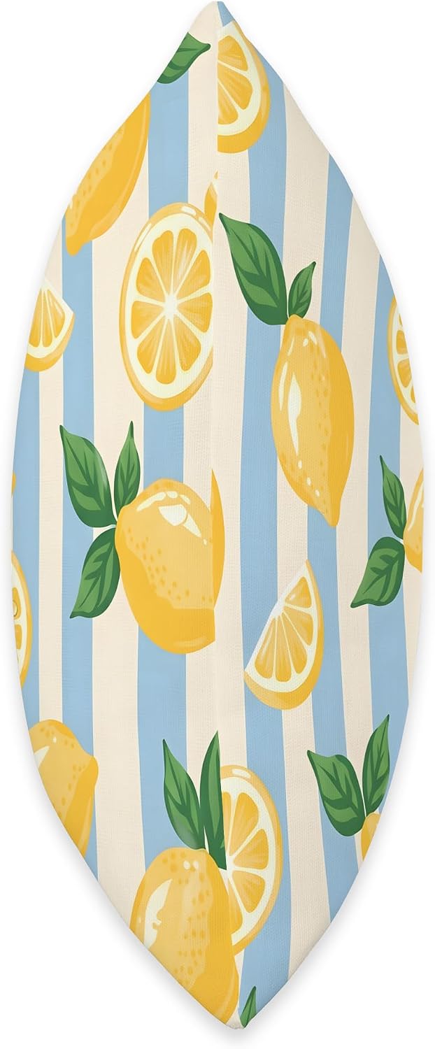 Retro Blue Stripes Lemon Tropical Summer Citrus Decorations Throw Pillow