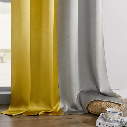 F-CHU 100% Blackout Curtains for Bedroom Grey and Mustard Yellow Patchwork Curtains Thermal Insulated Room Darkening Window Drapes for Living Room Grommet 63 inch Long 2 Panels