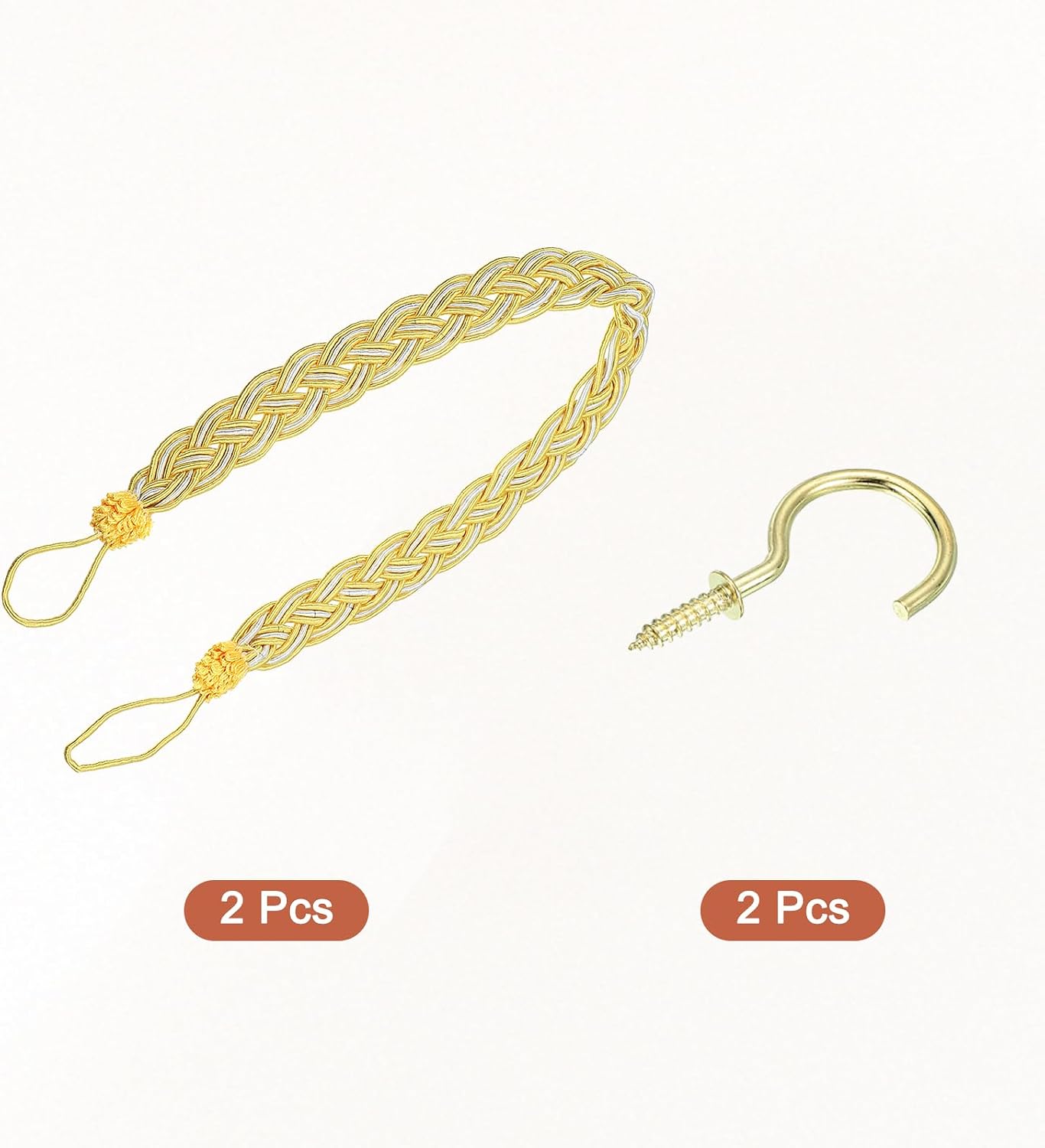 uxcell 2Pcs Curtain Tiebacks, 58cm/23 Braided Drapery Holdback Holder Decorative Rope Tie Back, Yellow/Mixed Silver