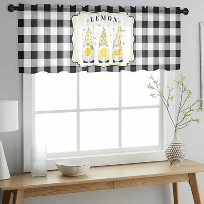 Sheer Valances for Windows Lemon Gnome Summer Fruit Plant Window Valances Rod Pocket Buffalo Check Plaid Window Treatment Sheer Curtains for Kitchen Living Room Bedroom Bathroom 54x18in