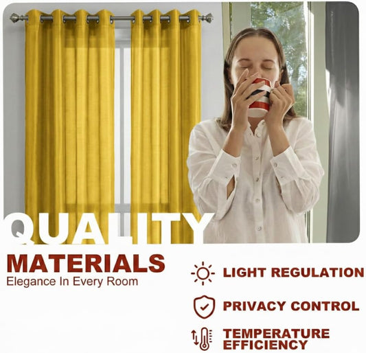 YHSF Grommet Sheer Curtains, 84 Inches Long, 2 Panel Set, 54" W x 84" L, Yellow