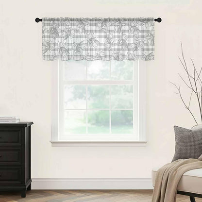 Hand Painted Sheer Curtain 18 Inch Long Summer Lemon Flowers Grey Plaid Light Filtering Rod Pocket Voile Curtain Valance for Bedroom Kitchen Cafe Window 54" W x 18" L