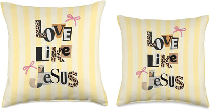 Preppy Christian Love Like Jesus Bow Collage Yellow Stripes Throw Pillow