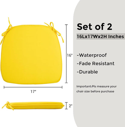 Outdoor Chair Cushions Set of 2,Patio Seat Cushion 17"x16"x2",U-Shaped Dining Chair Cushion 17 by 16 Inch,Water Resistant,Fade-Resistant Chair Pads for Kitchen Garden Furniture(Yellow)