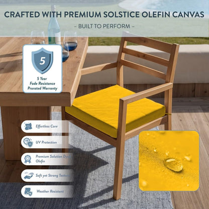 California Umbrella Outdoor Replacement Patio Chair Pad Set of 2, 18 x 18 Inch, Premium Outdoor Memory Foam, Fade Resistant, Solstice Olefin Fabric, Fabric Ties, Lemon